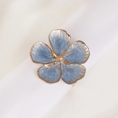Portatovagliolo Con Fiore In Smalto Blu Lega Di Zinco Elegante Decorazione Tavola Floreale Per Matrimonio Hotel