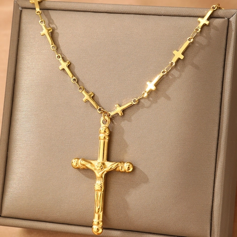 Kruzifix Anhänger Halskette Edelstahl Jesus Christus Kreuz Religiöser Schmuck Retro Punk Für Herren Damen Geschenk