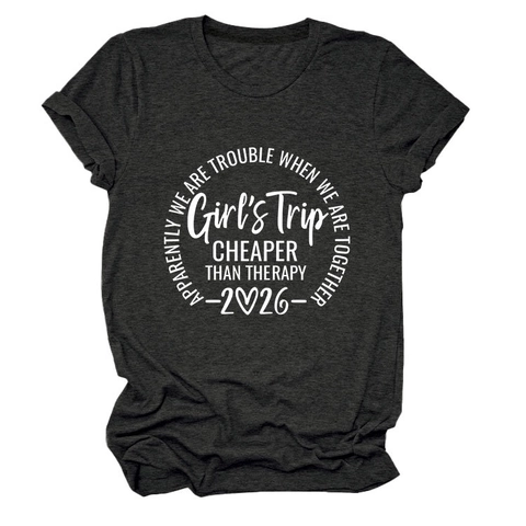 T-Shirt Donna Misto Cotone Girocollo Manica Corta Top Estivo Casual Girls Trip 2026 Slogan Stampa Grafica Vestibilità Comoda