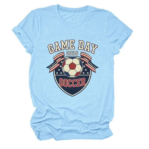 T-Shirt Donna Game Day 2026 Soccer Stampa Grafica Girocollo Manica Corta Vestibilità Ampia Misto Cotone Top Sportivo Casual