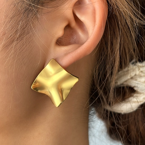 Geometrische Oorknopjes Roestvrij Staal Rimpel Golfoppervlak Hoogglans Spiegel Modern Minimalistisch Voor Vrouwen