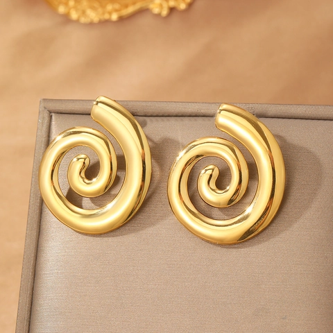 Stainless Steel Spiral Earrings Textured Geometric Snail Shell Ear Studs Modern Minimalist Fashion Jewelry