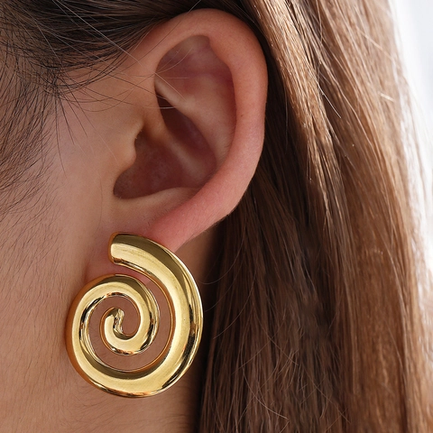 Stainless Steel Spiral Earrings Textured Geometric Snail Shell Ear Studs Modern Minimalist Fashion Jewelry