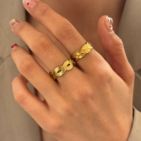 Stainless Steel Rings Geometric Lattice Twisted Infinity Adjustable Minimalist Niche Design Jewelry For Men Women