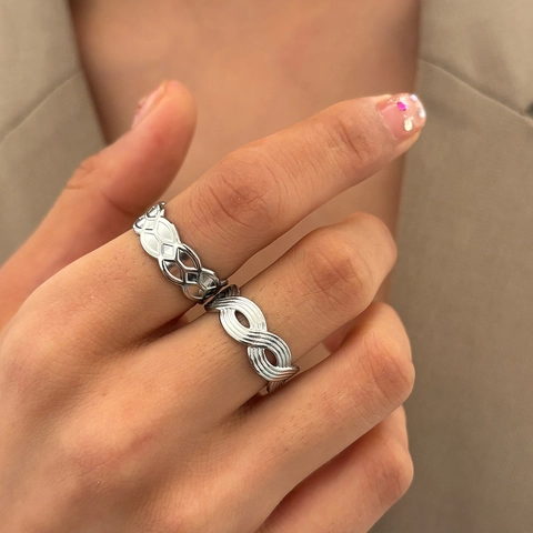 Stainless Steel Rings Geometric Lattice Twisted Infinity Adjustable Minimalist Niche Design Jewelry For Men Women