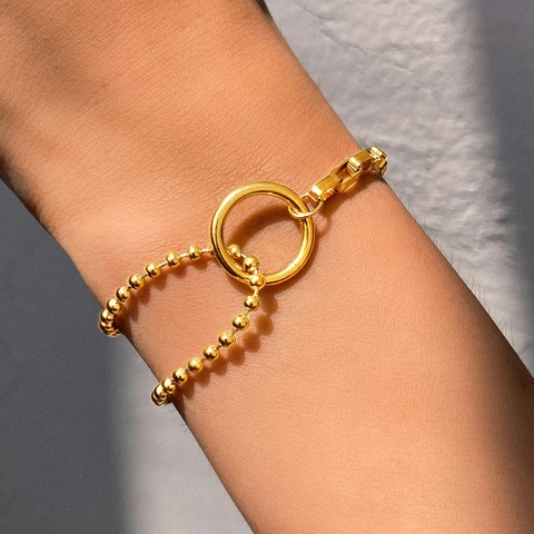 Stainless Steel Patchwork Chain Bracelet With Geometric Circle Ring Trendy Asymmetric Fashion Jewelry For Women