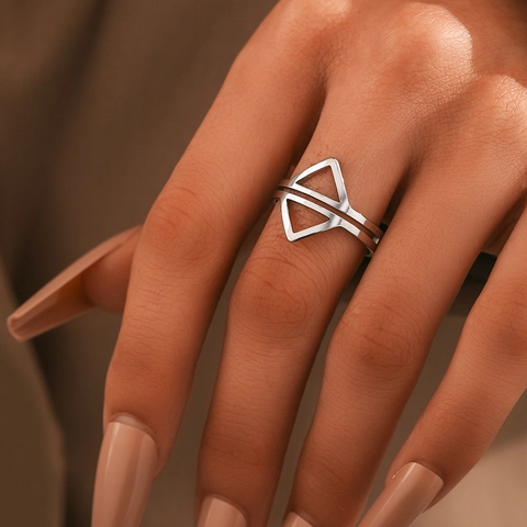 Geometric Open Ring Stainless Steel Adjustable Hollow Triangle Polished Punk Hip Hop Minimalist Jewelry For Men Women