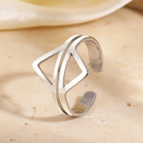 Geometric Open Ring Stainless Steel Adjustable Hollow Triangle Polished Punk Hip Hop Minimalist Jewelry For Men Women