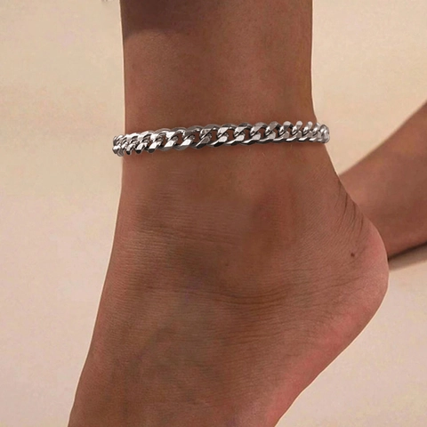 Tobillera De Eslabones Cubanos De Acero Inoxidable Minimalista Ajustable Joyería De Pie Unisex Color Plata