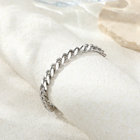 Tobillera De Eslabones Cubanos De Acero Inoxidable Minimalista Ajustable Joyería De Pie Unisex Color Plata
