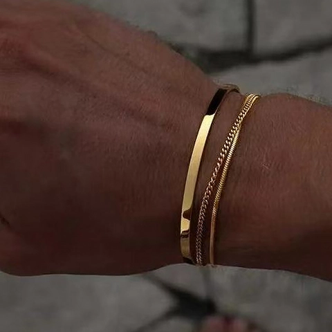 Modieuze Stapelbare Roestvrijstalen Gelaagde Armband Bangle Slangenketting Schakelketting Open Manchet Sieraden Voor Dames