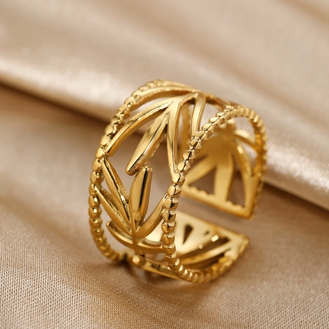 Vintage Stainless Steel Open Adjustable Ring For Women Gold Silver Portrait Coin Leaf Star Geometric Statement Jewelry