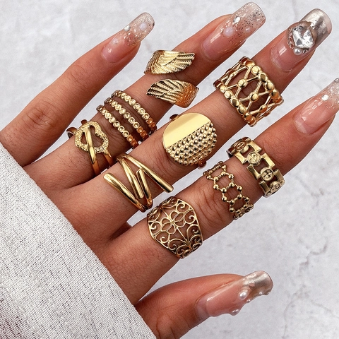 Edelstahl Ringe 18K Vergoldet Verstellbar Offen Geometrisch Hohl Vintage Gothic Minimalistisch Mode Schmuck Damen