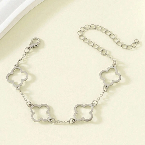 Minimalistisches Edelstahl Armband Mit Hohlem Vierblättrigem Kleeblatt Für Damen Elegante Verstellbare Kette