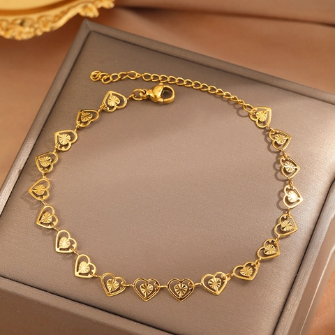 Hollow Heart Bracelet Stainless Steel 18K Gold Plated Sunburst Texture Adjustable Chain Fashion Jewelry For Women