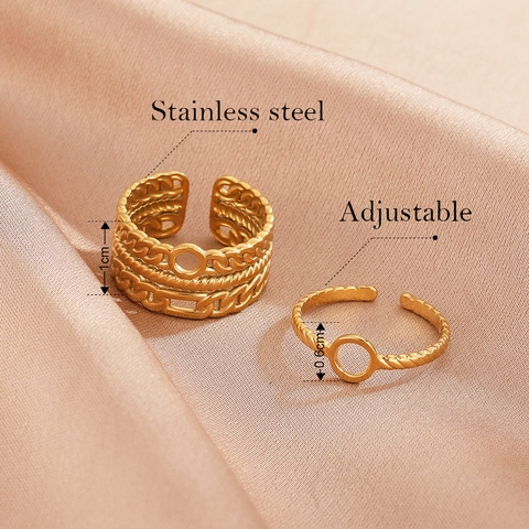Stainless Steel Rings Open Adjustable Geometric Chain Texture Minimalist Fashion Jewelry For Women