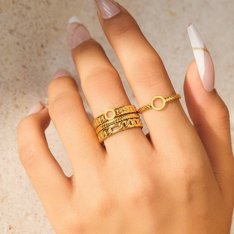 Stainless Steel Rings Open Adjustable Geometric Chain Texture Minimalist Fashion Jewelry For Women