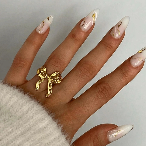 Ring Met Strik 18K Verguld Roestvrij Staal Verstelbare Open Band Minimalistische Gepolijste Sieraden Voor Dames