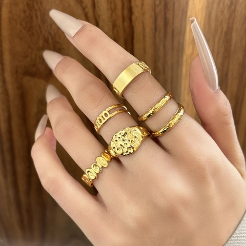 Stainless Steel Adjustable Rings Vintage Bohemian Minimalist Geometric Jewelry For Men Women