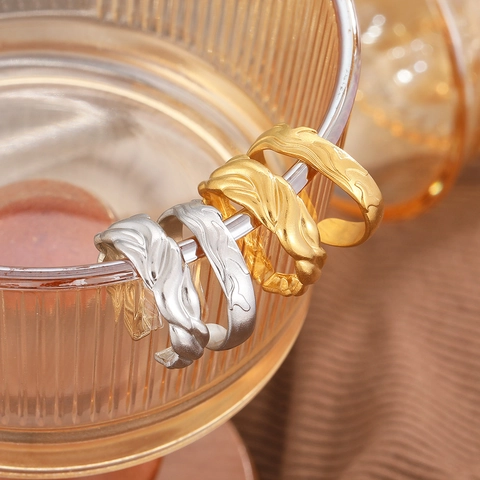 Stainless Steel Open Rings Irregular Wave Texture Adjustable Minimalist Geometric Fashion Jewelry For Women