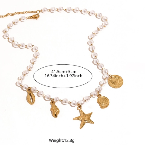 Elegante Halskette Im Meeresstil Mit Kunstperlen Und Anhängern Aus Edelstahl In Seestern Und Muschelform Damen Strandschmuck