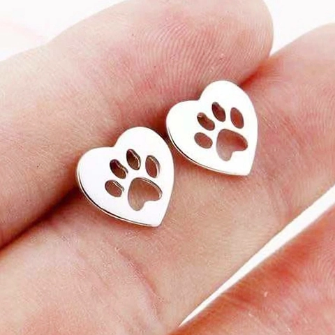 Orecchini A Lobo Con Impronta Di Zampa Di Cuore Acciaio Inossidabile Cavo Impronta Animale Minimalista Carino Gioielli Per Donna