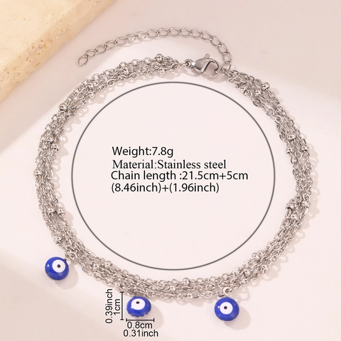 Evil Eye Multi Layer Enkelbandje Roestvrij Staal Kralen Boheems Zomer Strand Voet Sieraden Voor Vrouwen