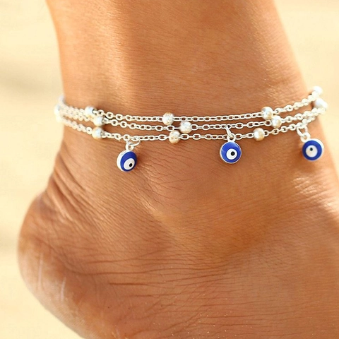 Evil Eye Multi Layer Enkelbandje Roestvrij Staal Kralen Boheems Zomer Strand Voet Sieraden Voor Vrouwen