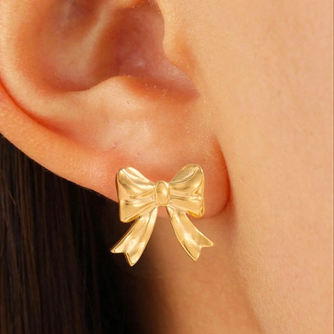 Edelstahl Schleife Ohrstecker Matte Metallische Textur Geometrische Elegante Süße Minimalistische Schmuck Für Frauen