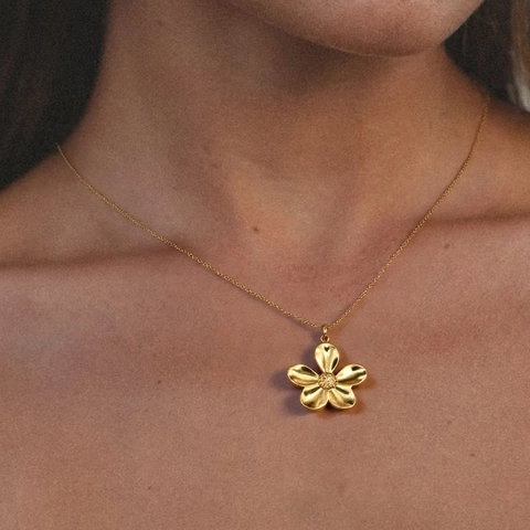 Collana Con Ciondolo A Fiore A Cinque Petali Grande Per Donna Acciaio Inossidabile Gioielli Floreali Oversize Per Feste