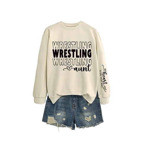 Damen Wrestling Tante Sweatshirt Rundhalsausschnitt Langarm Baumwollmischung Locker Casual Pullover Sportliches Oberteil