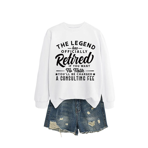 Sweatshirt Femme Coton Col Rond Manches Longues Imprimé Lettres Pull Ample Décontracté Cadeau Retraite