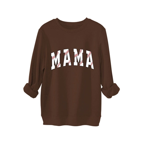 Sweatshirt Oversize Femme Imprimé Lettre MAMA Couture Baseball Col Rond Coton Polyester Doublé Polaire Décontracté Streetwear