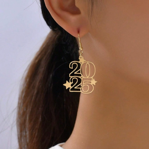 Edelstahl 2025 Neujahr Ohrhänger Durchbrochene Stern Ohrringe Für Damen Feiertag Party Modeschmuck