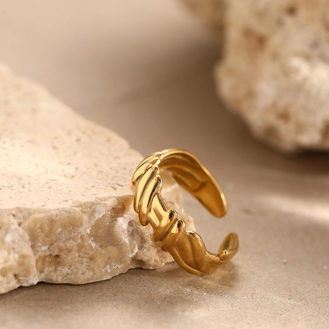 Adjustable Stainless Steel Ring Geometric Ripple Wave Texture Vintage Minimalist Band Jewelry For Men And Women
