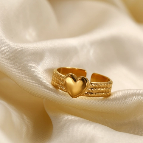 Heart Open Ring Stainless Steel Adjustable Triple Row Textured Band Minimalist Elegant Jewelry Gift For Women