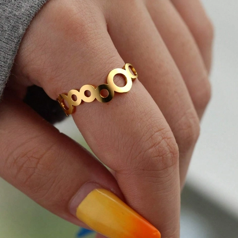 Stainless Steel Hollow Geometric Circle Adjustable Open Ring Minimalist Industrial Style For Women Non-Tarnish