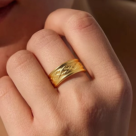 Geometric Braid Texture Ring Stainless Steel Open Adjustable Retro French Style For Women