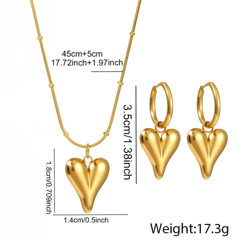 Gioielli Cuore Bombato 3D Acciaio Inossidabile Placcato Oro 18K Collana E Orecchini A Cerchio Moda Stile OL Per Donna Elegante