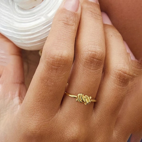 Stainless Steel Knotted Open Ring Adjustable Double Line Minimalist Elegant Fashion Jewelry For Women