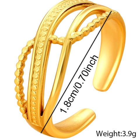 Stainless Steel Adjustable Open Ring Multi-Layer Wavy Beaded Texture Minimalist Elegant Jewelry For Women