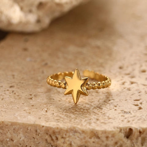 Star Open Adjustable Ring Stainless Steel Beaded Band Hexagram Pentagram Minimalist Fashion Jewelry For Women