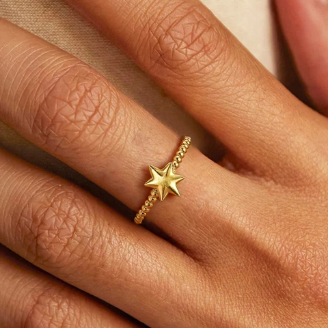 Star Open Adjustable Ring Stainless Steel Beaded Band Hexagram Pentagram Minimalist Fashion Jewelry For Women