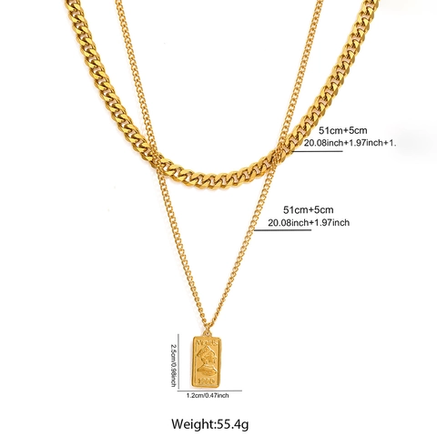 Doppellagige Halskette Edelstahl Rechteckiger Münzanhänger Venus Porträt Panzerkette Retro Hip Hop Stil Schmuck
