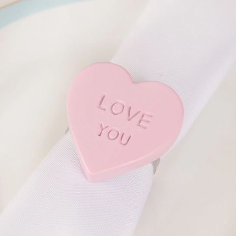 Valentinstag Herz Serviettenringe Mit Love You Gravur Zinklegierung Metall Silber Serviettenschnalle Für Hochzeit Party Tischdeko