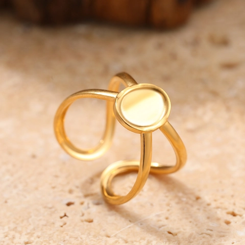 Anillo Abierto Minimalista de Acero Inoxidable para Mujer Chapado en Oro 18K Corazón Geométrico Onda Lava Anillo Ajustable