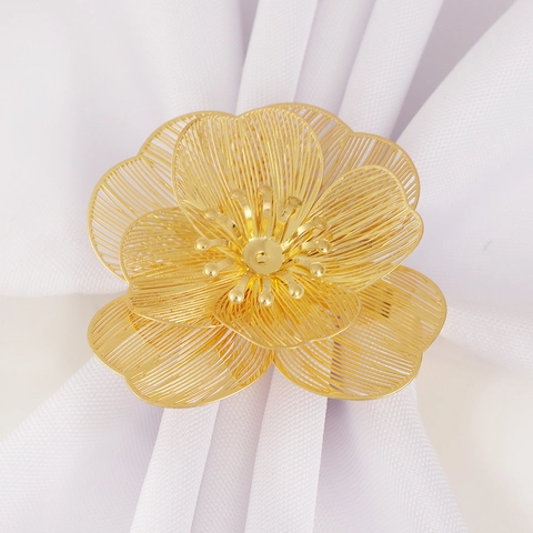 Portatovaglioli Fiore Oro Maglia Cava Metallo Porta Tovagliolo Per Matrimonio Natale Hotel Festa Decorazione Tavola Cena Accessorio