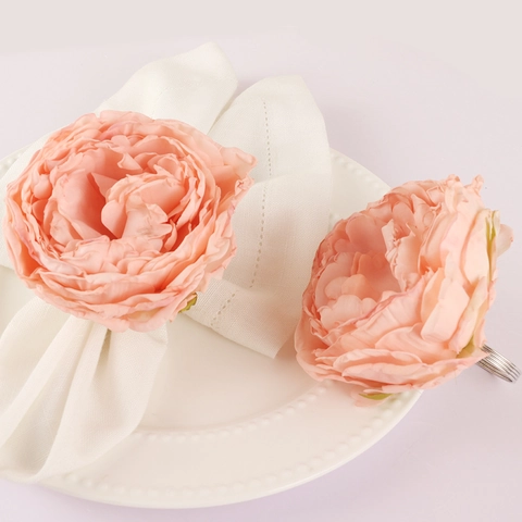 Pink Peony Flower Napkin Rings Elegant Satin Floral Napkin Buckle Holder For Wedding Banquet Hotel Dining Table Decoration