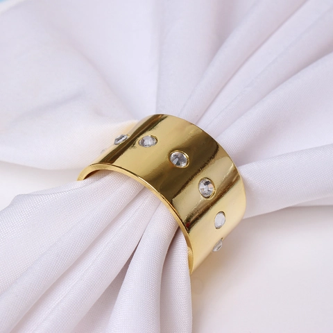 Gold Zinc Alloy Rhinestone Round Napkin Ring Electroplated Metal Table Decoration For Wedding Banquet Hotel Party Tableware