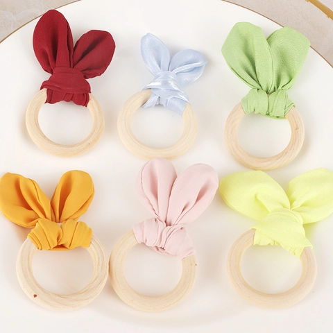 Napkin Rings Rabbit Ear Shape Wood Ring And Fabric Bunny Ears Handmade Easter Holiday Dining Table Decor
